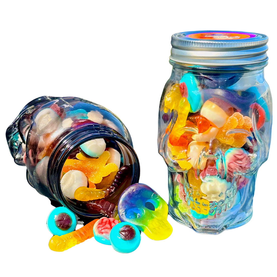 Spooky Gummy Mix in Glass Skull Container