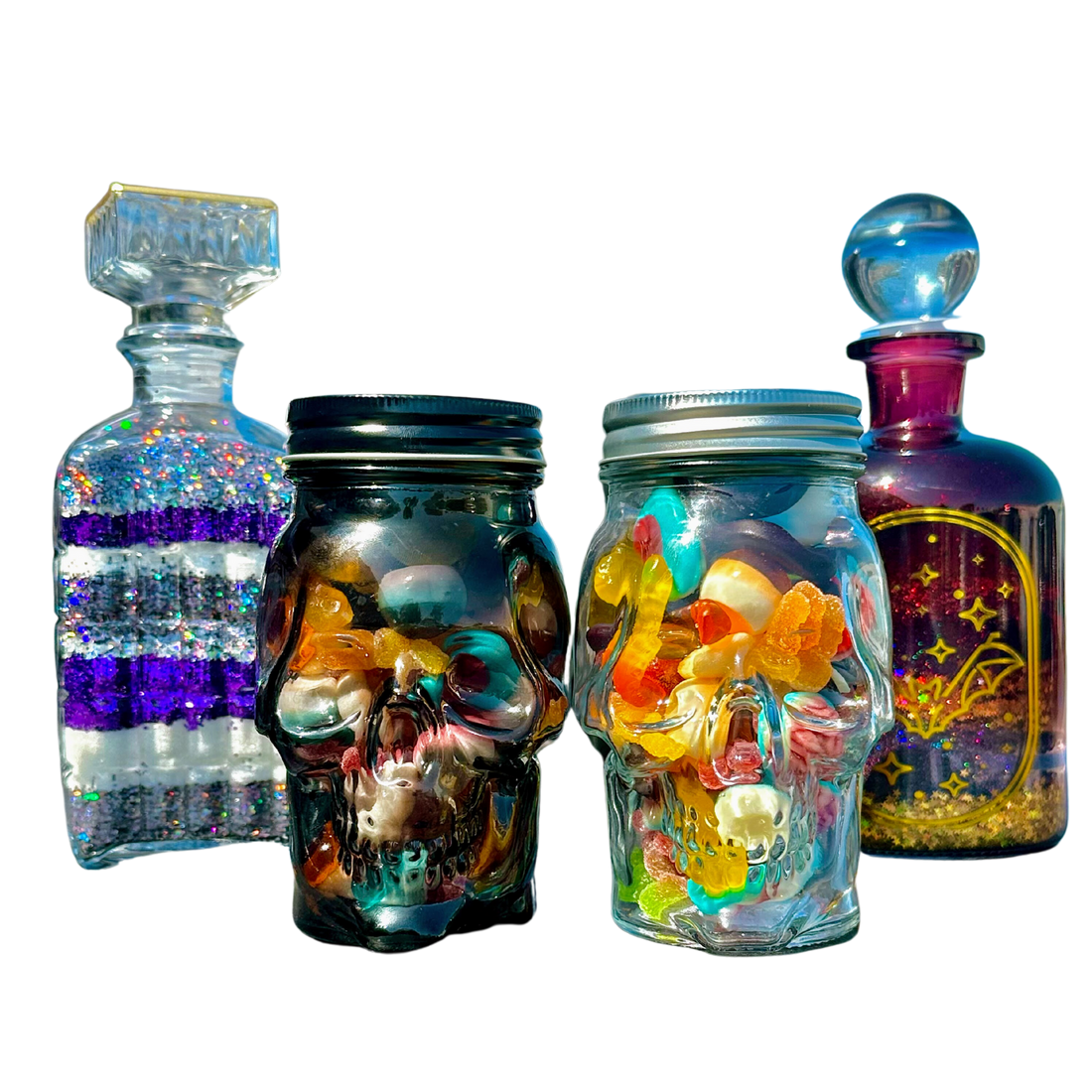 Spooky Gummy Mix in Glass Skull Container