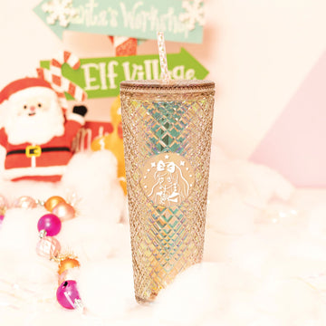 Tall Dazzling Gold Jewel Holographic Tumbler