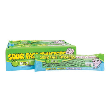 Sour Face Twisters Green Apple Bubble Gum Ropes